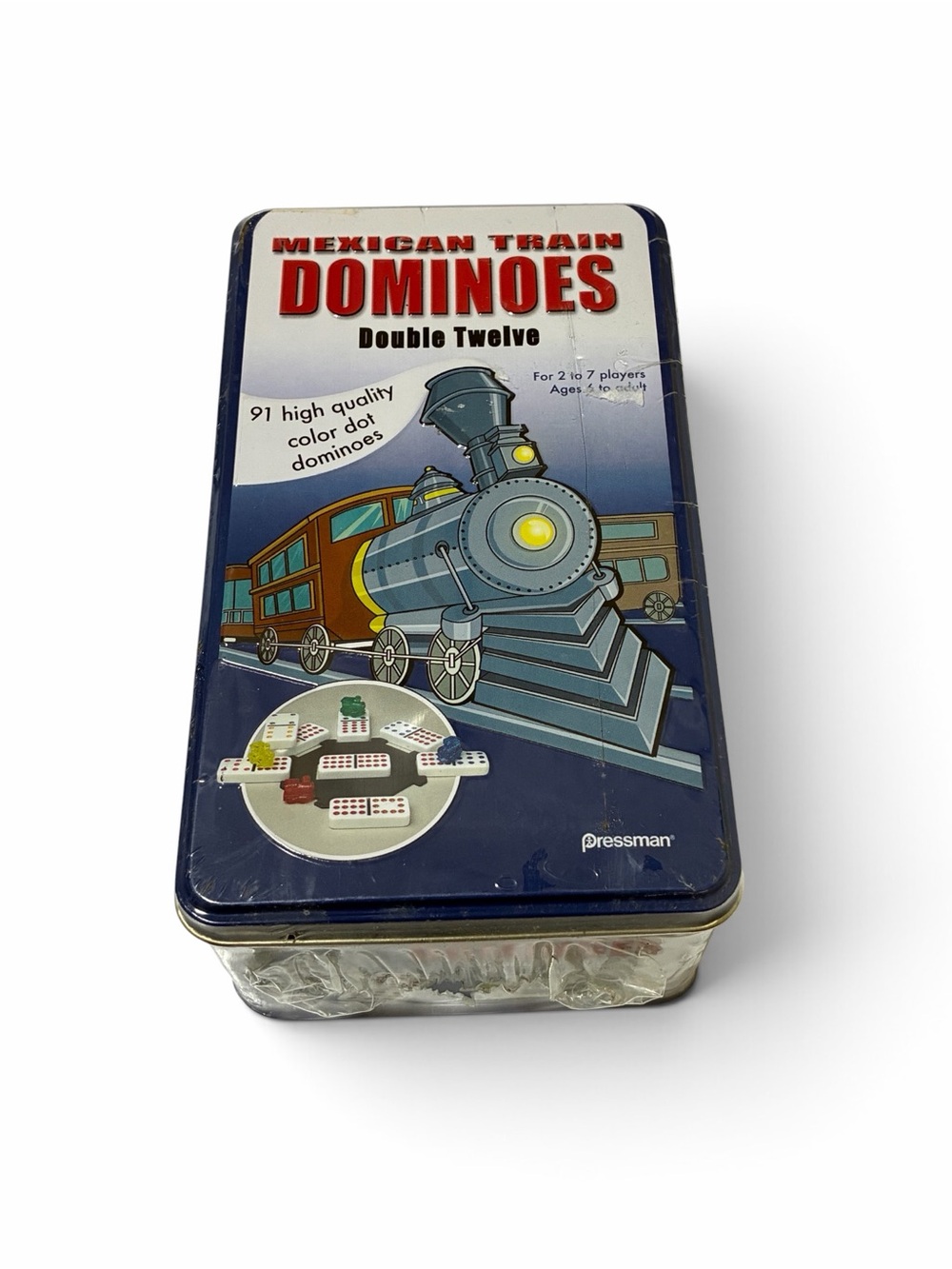 Pressman Mexican Train Dominoes Double Twelve Game Set 91 Color Dot Tiles New